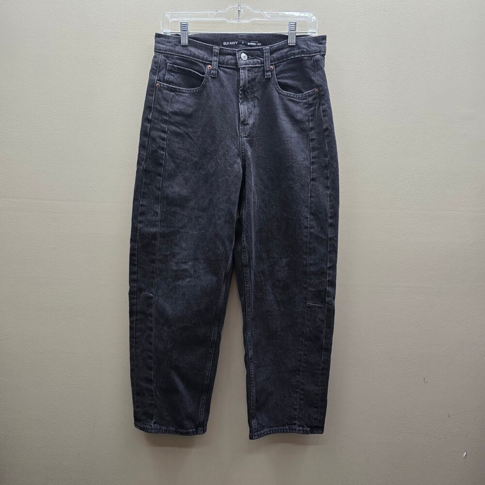 Old Navy Jeans Size 6 Barrel Leg High Rise Dark Wash Denim Dark Gray/Black